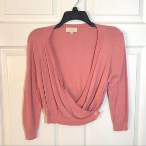 ModCloth Cropped Surplice Cardigan in Pink